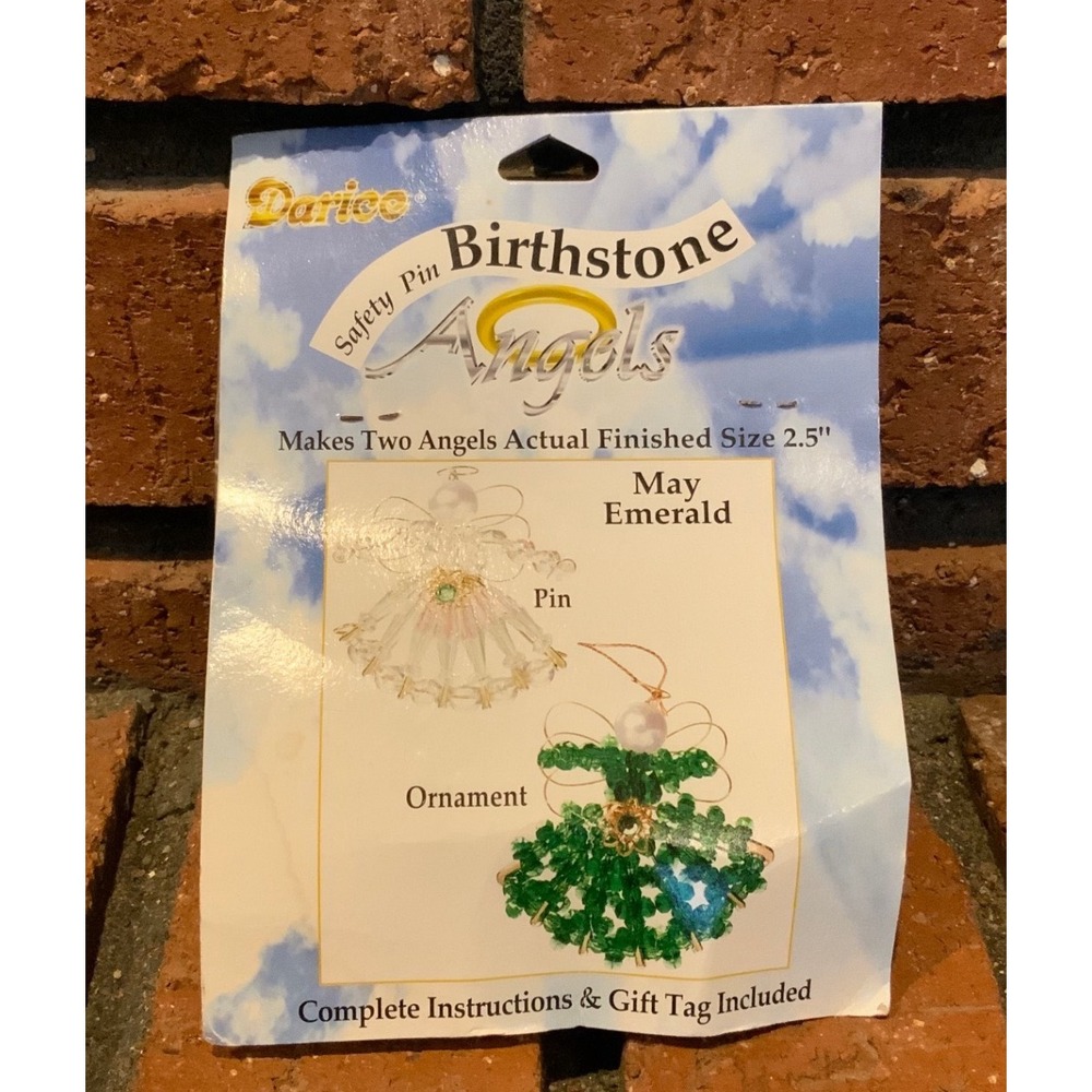 Darice Birthstone Angels Kit May Emerald Green Beaded Pin Ornament Vintage 2001‎